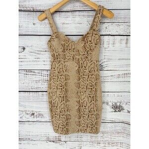 LUSH Sleeveless Bodycon Animal Print Snakeskin Mini Dress Size‎ Small Tan Brown